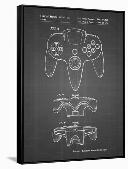 PP86-Black Grid Nintendo 64 Controller Patent Poster-Cole Borders-Framed Stretched Canvas