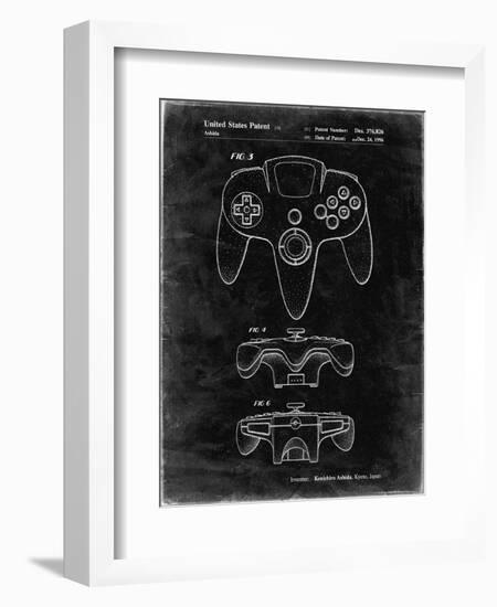 PP86-Black Grunge Nintendo 64 Controller Patent Poster-Cole Borders-Framed Giclee Print