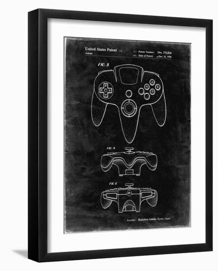 PP86-Black Grunge Nintendo 64 Controller Patent Poster-Cole Borders-Framed Giclee Print