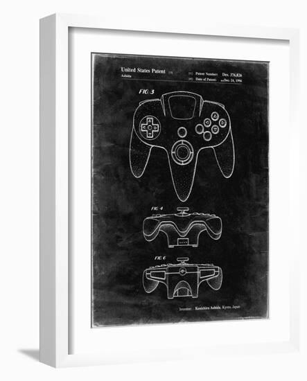 PP86-Black Grunge Nintendo 64 Controller Patent Poster-Cole Borders-Framed Giclee Print