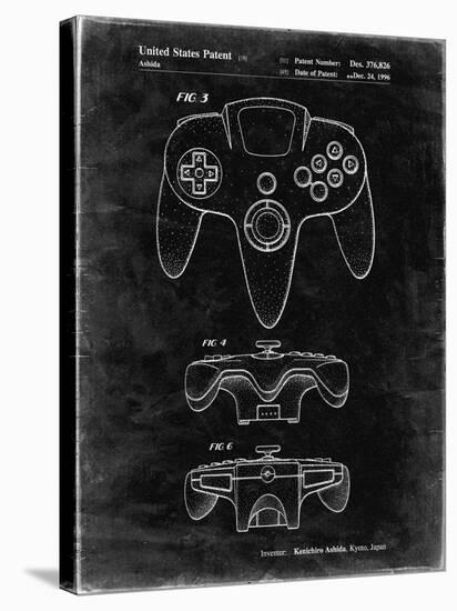 PP86-Black Grunge Nintendo 64 Controller Patent Poster-Cole Borders-Stretched Canvas