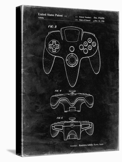 PP86-Black Grunge Nintendo 64 Controller Patent Poster-Cole Borders-Stretched Canvas