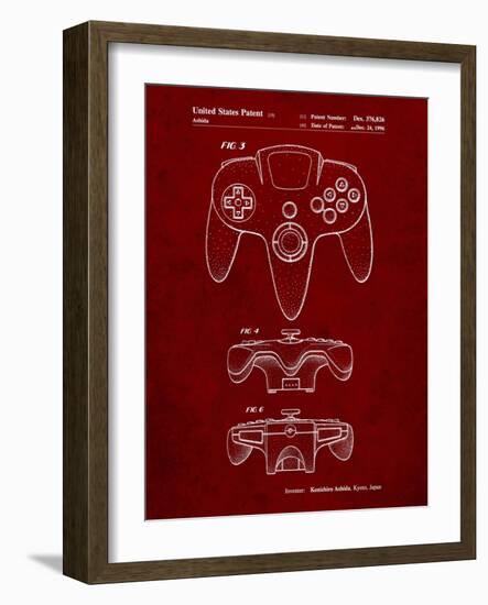 PP86-Burgundy Nintendo 64 Controller Patent Poster-Cole Borders-Framed Giclee Print
