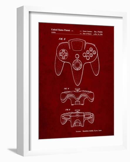 PP86-Burgundy Nintendo 64 Controller Patent Poster-Cole Borders-Framed Giclee Print