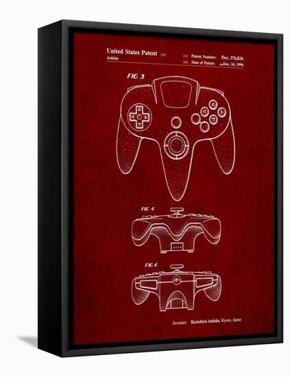 PP86-Burgundy Nintendo 64 Controller Patent Poster-Cole Borders-Framed Stretched Canvas