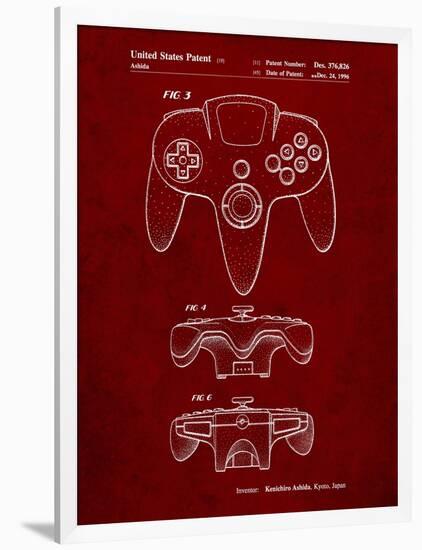 PP86-Burgundy Nintendo 64 Controller Patent Poster-Cole Borders-Framed Premium Giclee Print