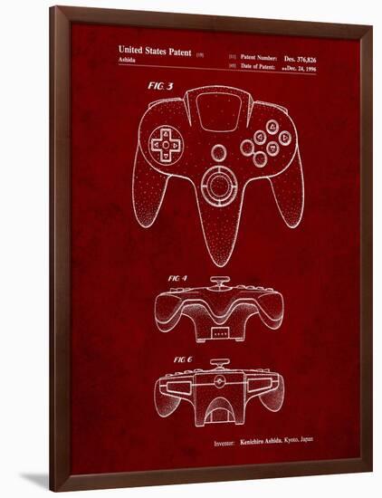 PP86-Burgundy Nintendo 64 Controller Patent Poster-Cole Borders-Framed Premium Giclee Print