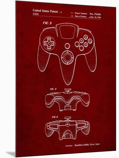 PP86-Burgundy Nintendo 64 Controller Patent Poster-Cole Borders-Mounted Premium Giclee Print