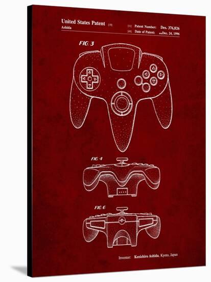 PP86-Burgundy Nintendo 64 Controller Patent Poster-Cole Borders-Stretched Canvas