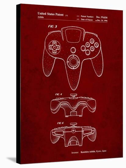 PP86-Burgundy Nintendo 64 Controller Patent Poster-Cole Borders-Stretched Canvas