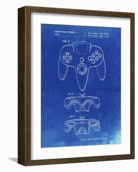 PP86-Faded Blueprint Nintendo 64 Controller Patent Poster-Cole Borders-Framed Giclee Print