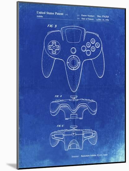 PP86-Faded Blueprint Nintendo 64 Controller Patent Poster-Cole Borders-Mounted Giclee Print
