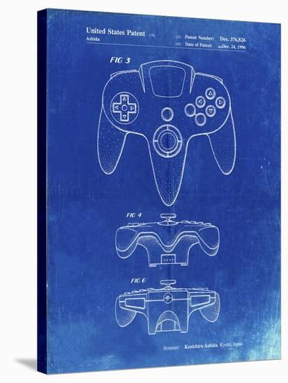 PP86-Faded Blueprint Nintendo 64 Controller Patent Poster-Cole Borders-Stretched Canvas