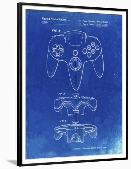 PP86-Faded Blueprint Nintendo 64 Controller Patent Poster-Cole Borders-Framed Premium Giclee Print