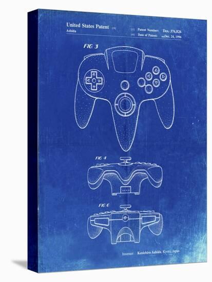 PP86-Faded Blueprint Nintendo 64 Controller Patent Poster-Cole Borders-Stretched Canvas