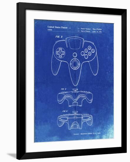 PP86-Faded Blueprint Nintendo 64 Controller Patent Poster-Cole Borders-Framed Giclee Print