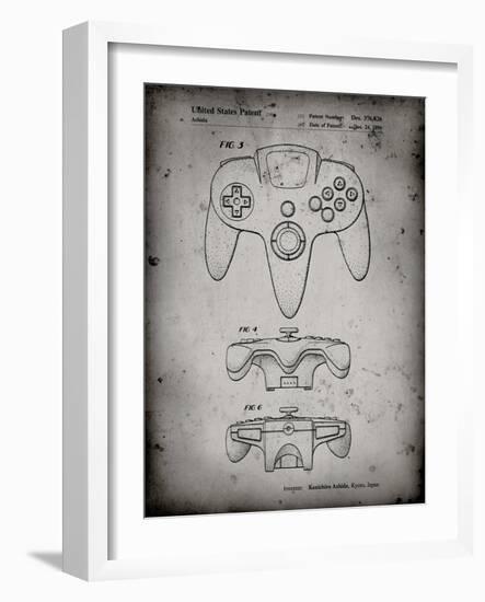 PP86-Faded Grey Nintendo 64 Controller Patent Poster-Cole Borders-Framed Giclee Print