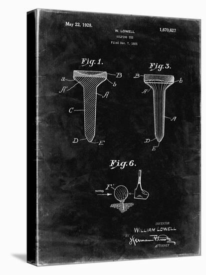 PP860-Black Grunge Golf Tee Patent Poster-Cole Borders-Stretched Canvas