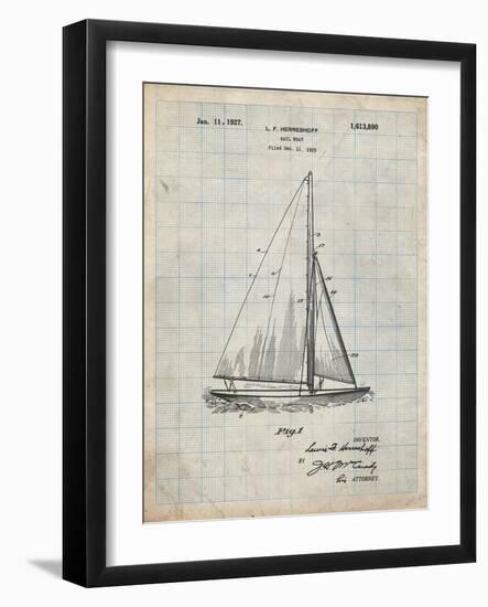 PP878-Antique Grid Parchment Herreshoff R 40' Gamecock Racing Sailboat Patent Poster-Cole Borders-Framed Giclee Print