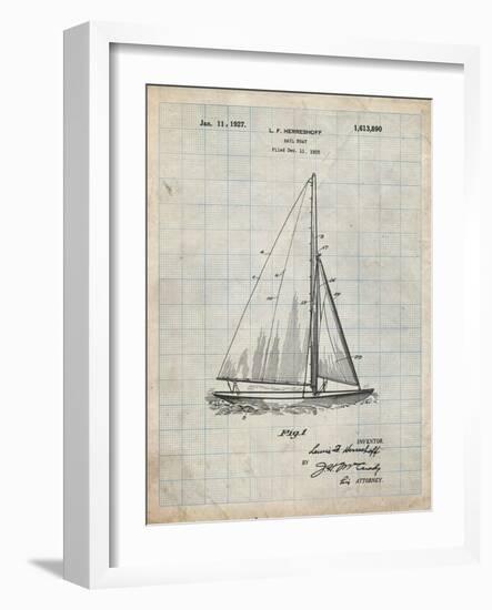 PP878-Antique Grid Parchment Herreshoff R 40' Gamecock Racing Sailboat Patent Poster-Cole Borders-Framed Giclee Print