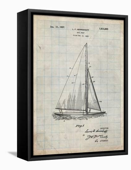 PP878-Antique Grid Parchment Herreshoff R 40' Gamecock Racing Sailboat Patent Poster-Cole Borders-Framed Stretched Canvas