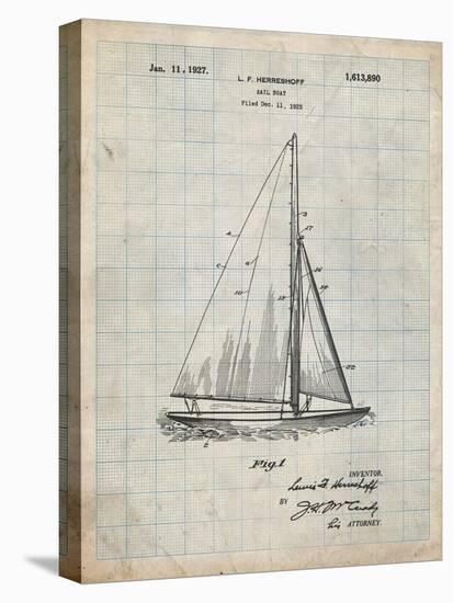 PP878-Antique Grid Parchment Herreshoff R 40' Gamecock Racing Sailboat Patent Poster-Cole Borders-Stretched Canvas