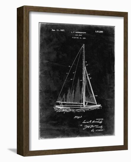 PP878-Black Grunge Herreshoff R 40' Gamecock Racing Sailboat Patent Poster-Cole Borders-Framed Giclee Print