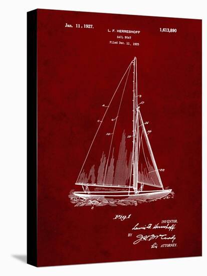 PP878-Burgundy Herreshoff R 40' Gamecock Racing Sailboat Patent Poster-Cole Borders-Stretched Canvas