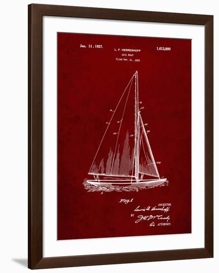 PP878-Burgundy Herreshoff R 40' Gamecock Racing Sailboat Patent Poster-Cole Borders-Framed Giclee Print