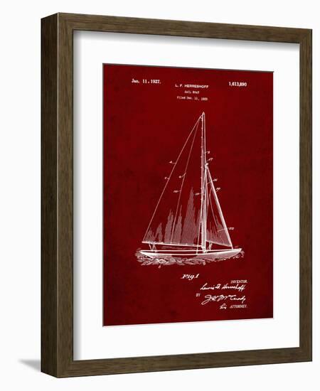 PP878-Burgundy Herreshoff R 40' Gamecock Racing Sailboat Patent Poster-Cole Borders-Framed Giclee Print