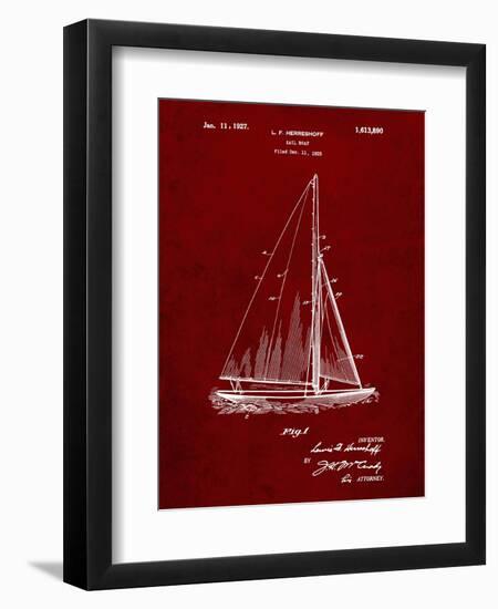 PP878-Burgundy Herreshoff R 40' Gamecock Racing Sailboat Patent Poster-Cole Borders-Framed Giclee Print