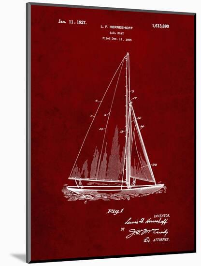 PP878-Burgundy Herreshoff R 40' Gamecock Racing Sailboat Patent Poster-Cole Borders-Mounted Giclee Print