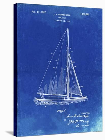 PP878-Faded Blueprint Herreshoff R 40' Gamecock Racing Sailboat Patent Poster-Cole Borders-Stretched Canvas