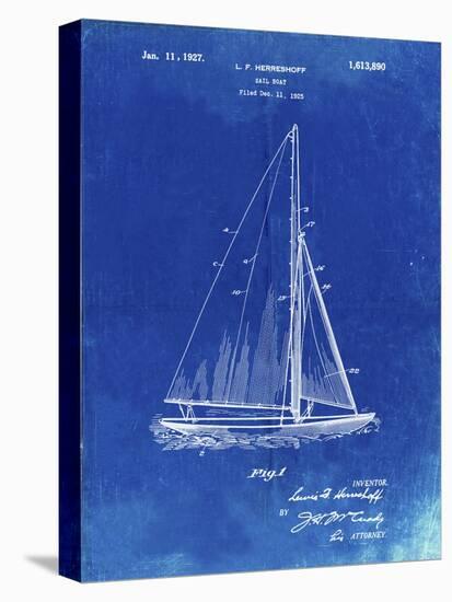 PP878-Faded Blueprint Herreshoff R 40' Gamecock Racing Sailboat Patent Poster-Cole Borders-Stretched Canvas