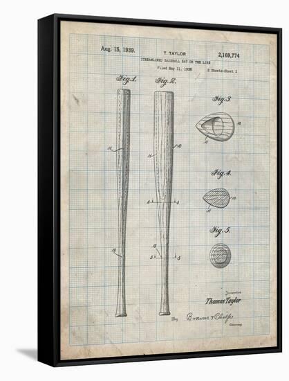 PP89-Antique Grid Parchment Vintage Baseball Bat 1939 Patent Poster-Cole Borders-Framed Stretched Canvas