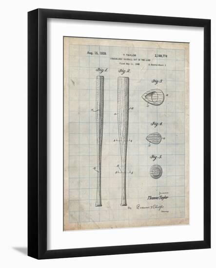 PP89-Antique Grid Parchment Vintage Baseball Bat 1939 Patent Poster-Cole Borders-Framed Giclee Print