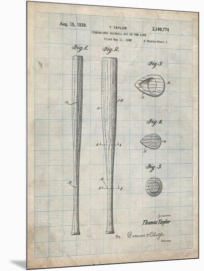 PP89-Antique Grid Parchment Vintage Baseball Bat 1939 Patent Poster-Cole Borders-Mounted Giclee Print