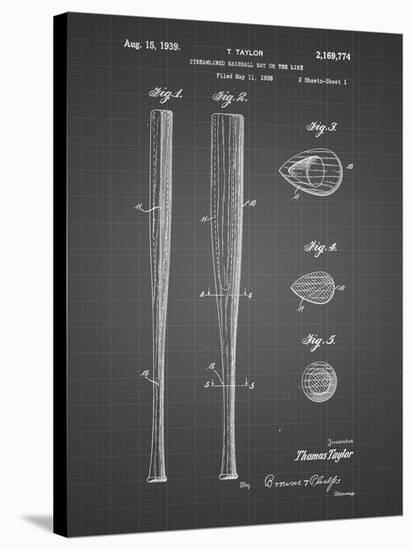 PP89-Black Grid Vintage Baseball Bat 1939 Patent Poster-Cole Borders-Stretched Canvas