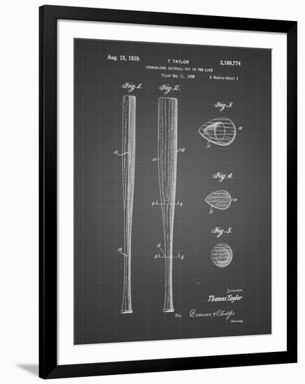 PP89-Black Grid Vintage Baseball Bat 1939 Patent Poster-Cole Borders-Framed Giclee Print