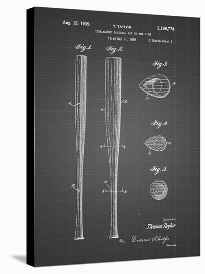 PP89-Black Grid Vintage Baseball Bat 1939 Patent Poster-Cole Borders-Stretched Canvas