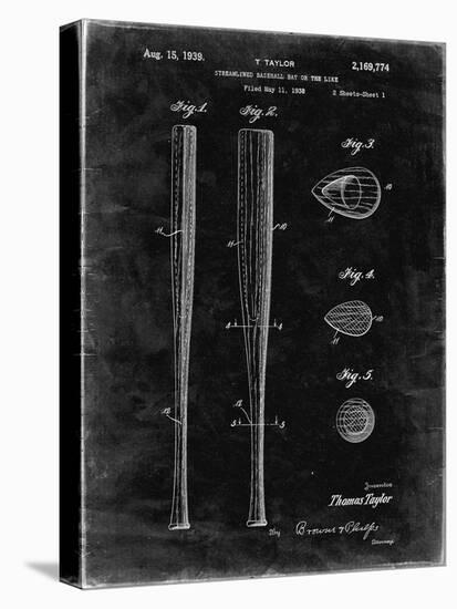 PP89-Black Grunge Vintage Baseball Bat 1939 Patent Poster-Cole Borders-Stretched Canvas