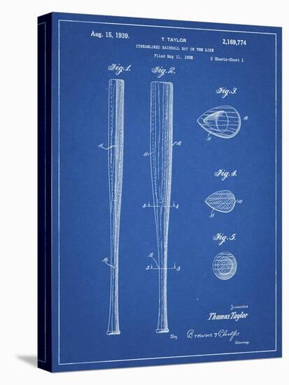 PP89-Blueprint Vintage Baseball Bat 1939 Patent Poster-Cole Borders-Stretched Canvas