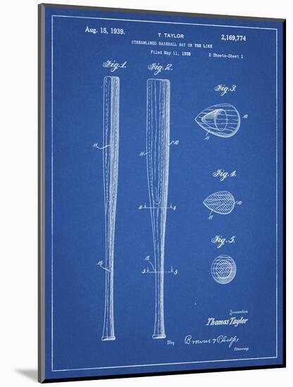 PP89-Blueprint Vintage Baseball Bat 1939 Patent Poster-Cole Borders-Mounted Giclee Print