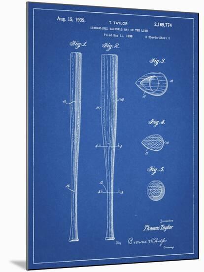 PP89-Blueprint Vintage Baseball Bat 1939 Patent Poster-Cole Borders-Mounted Giclee Print