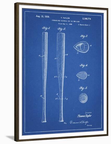 PP89-Blueprint Vintage Baseball Bat 1939 Patent Poster-Cole Borders-Framed Premium Giclee Print