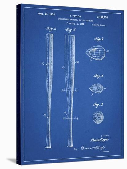 PP89-Blueprint Vintage Baseball Bat 1939 Patent Poster-Cole Borders-Stretched Canvas