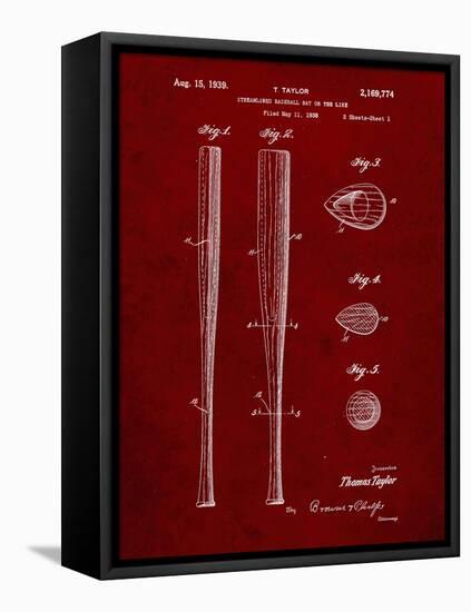 PP89-Burgundy Vintage Baseball Bat 1939 Patent Poster-Cole Borders-Framed Stretched Canvas