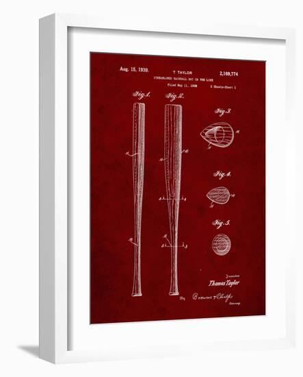 PP89-Burgundy Vintage Baseball Bat 1939 Patent Poster-Cole Borders-Framed Giclee Print