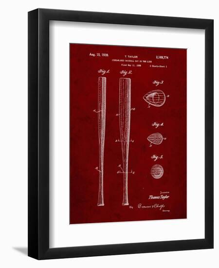 PP89-Burgundy Vintage Baseball Bat 1939 Patent Poster-Cole Borders-Framed Giclee Print