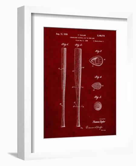 PP89-Burgundy Vintage Baseball Bat 1939 Patent Poster-Cole Borders-Framed Giclee Print